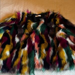 Multicolor Faux Fur Jacket cropped M